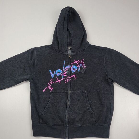 Vtg‎ Y2K Volcom Skate Full-Zip Distressed Hoodie Gray Women’s Medium 90s Grunge - Picture 2 of 9